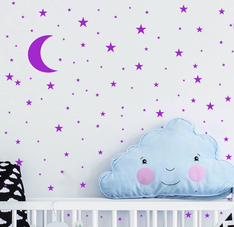 JURUOXIN Moon and Stars Wall Decal Vinyl Sticker for Kids Boy Girls Baby Room Decoration Good Night Nursery Wall Decor Home House Bedroom Design YMX16 (Fuchsia) - Image 2